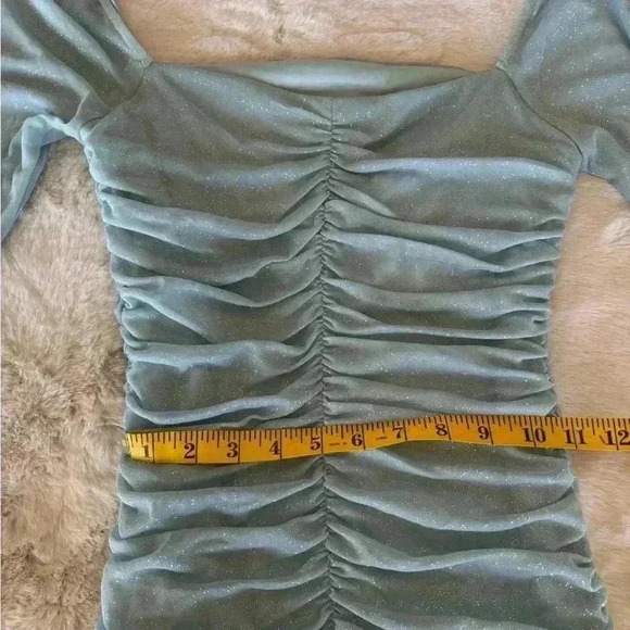 Jump Apparel Glitter Square Neck Ruched Long Sleeve W/ Ties At Hemline Dress M - Picture 6 of 10